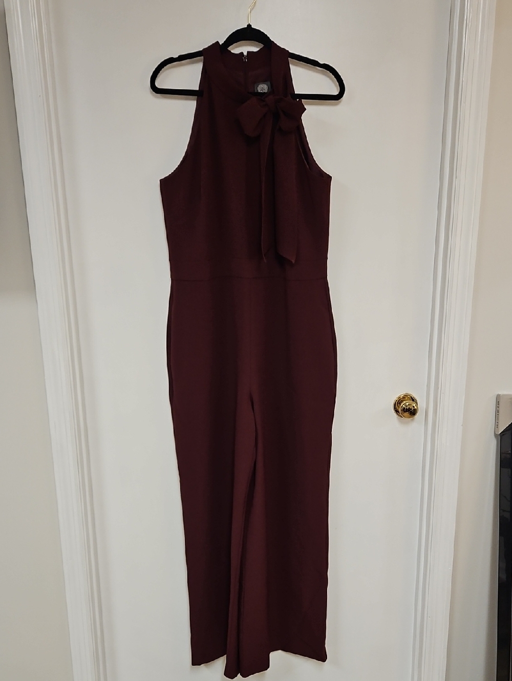 Vince Camuto Sleeveless Tie-Neck Jumpsuit in Burgundy